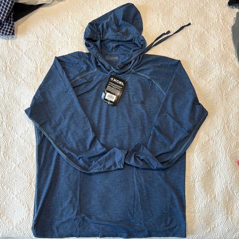 Excel Men's Blue Hooded Long-Sleeve Performance sun Shirt